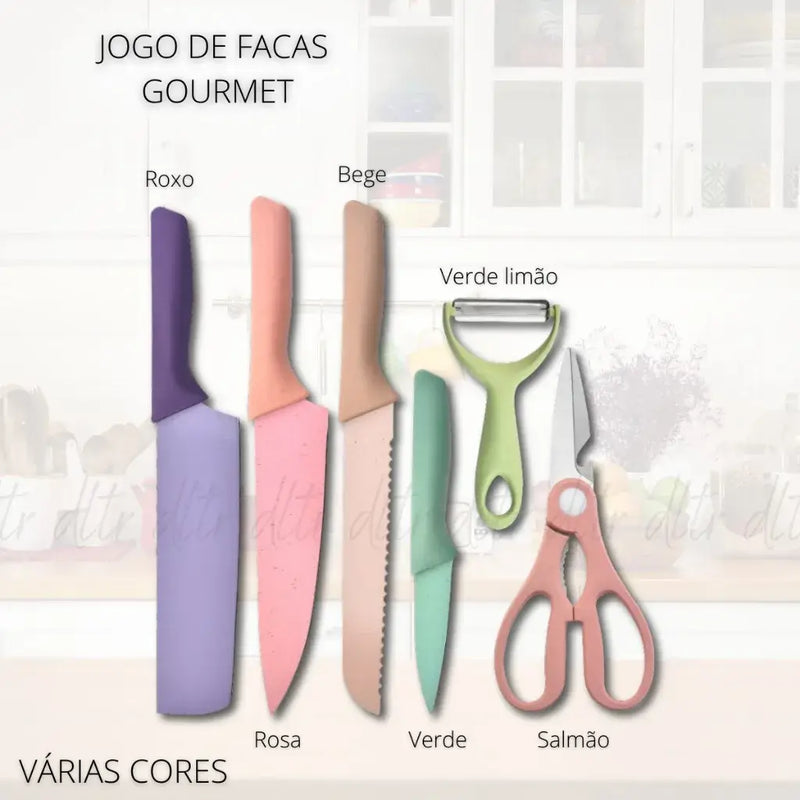 Kit Profissional colorido para culinaria Aço Inoxidavel com 6 peças